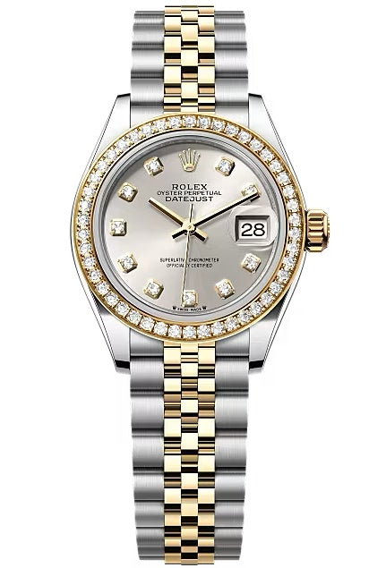 Rolex Lady-Datejust 28mm Two-Tone Yellow Gold Silver Diamond Dial Diamond Bezel