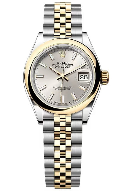 Rolex Lady-Datejust 28mm Two-Tone Yellow Gold Silver Index Dial Domed Bezel