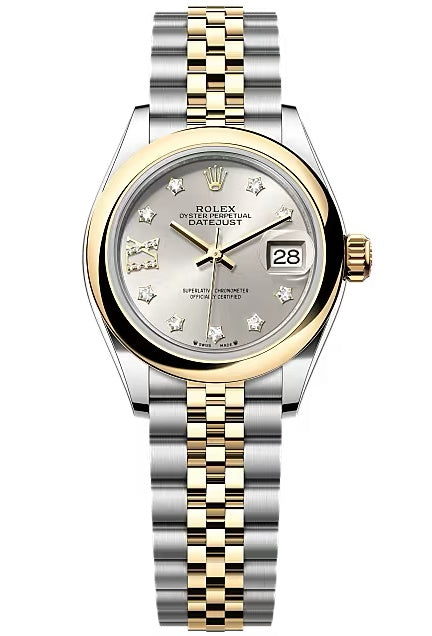 Rolex Lady-Datejust 28mm Two-Tone Yellow Gold Silver Star Diamond Dial Domed