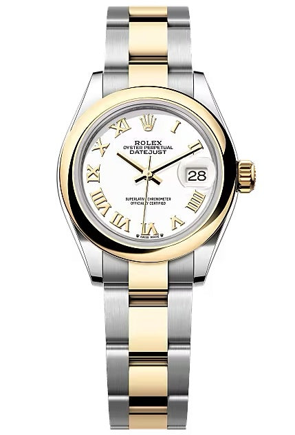 Rolex Lady-Datejust 28mm Two-Tone Yellow Gold White Roman Dial Domed Bezel