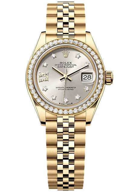 Rolex Lady-Datejust 28mm Yellow Gold Silver Star Diamond Dial Diamond Bezel