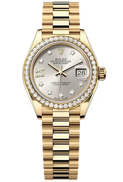 Rolex Lady-Datejust 28mm Yellow Gold Star Silver Diamond Dial Diamond Bezel