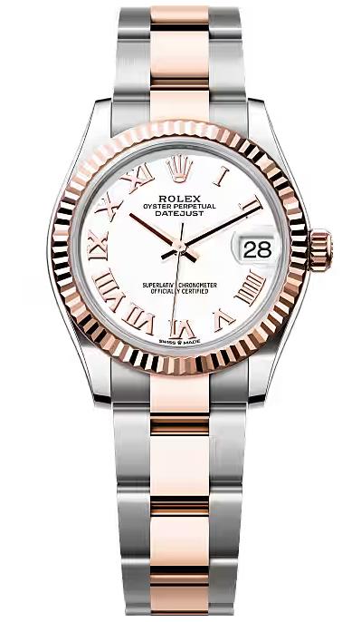 Rolex Lady-Datejust 31mm Two-Tone Everose Gold White Roman Dial Fluted