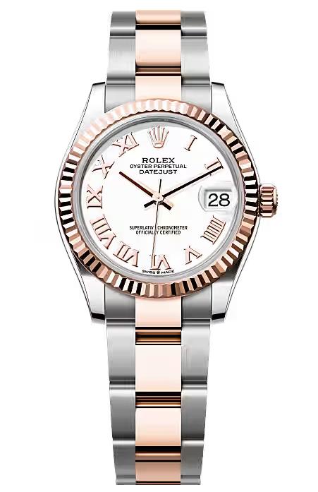 Rolex Lady-Datejust 31mm Two-Tone Everose Gold White Roman Dial Fluted