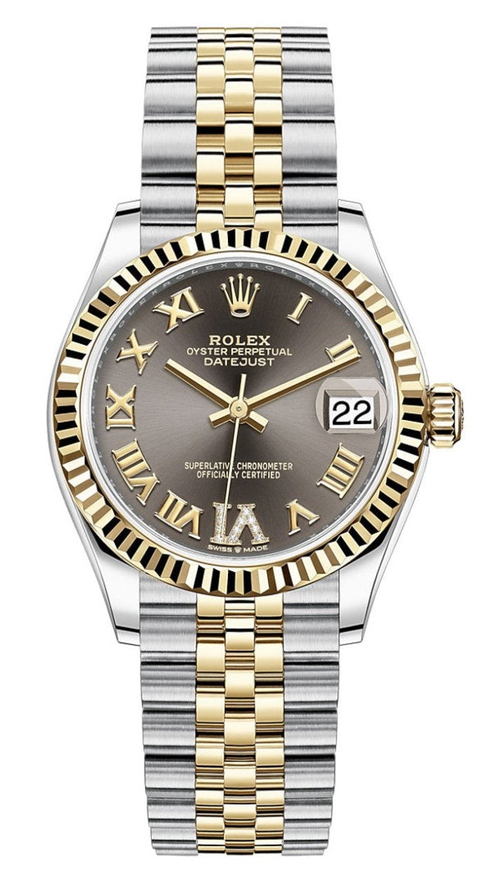 Rolex Lady-Datejust 31mm Two-Tone Yellow Gold Dark Grey Roman Diamond Dial