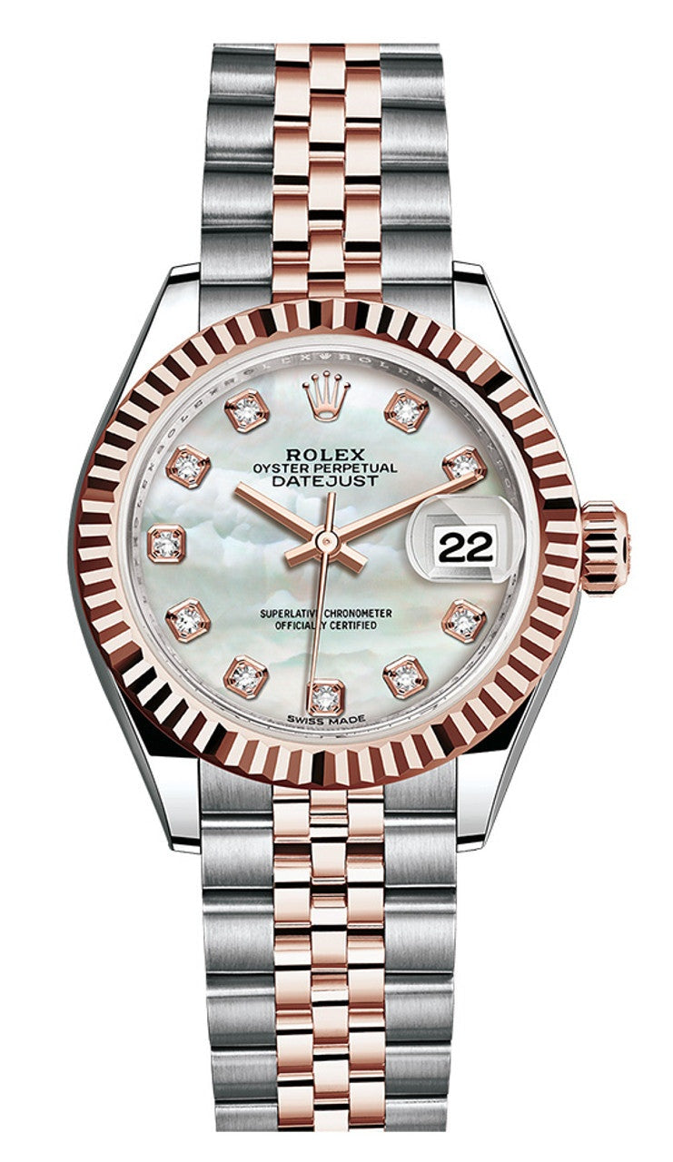 Rolex Lady Datejust 28mm Two-Tone Everose Mother of Pearl Diamond Dial Jubilee