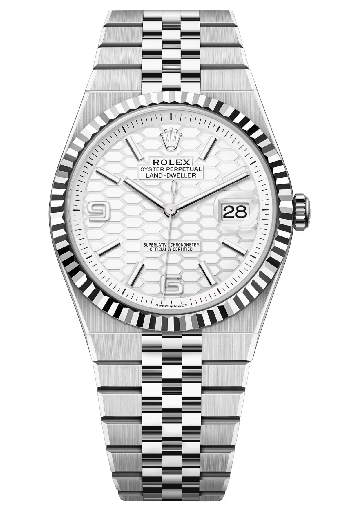 Rolex Land-Dweller 40mm 127334 White Honeycomb Dial Fluted Bezel