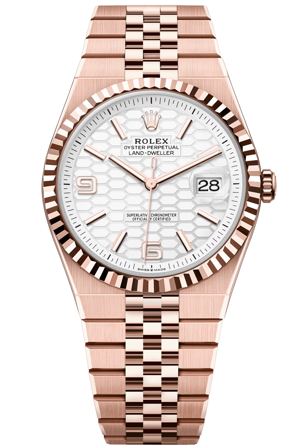 Rolex Land-Dweller 40 mm 127335 Everose Gold White Honeycomb Dial