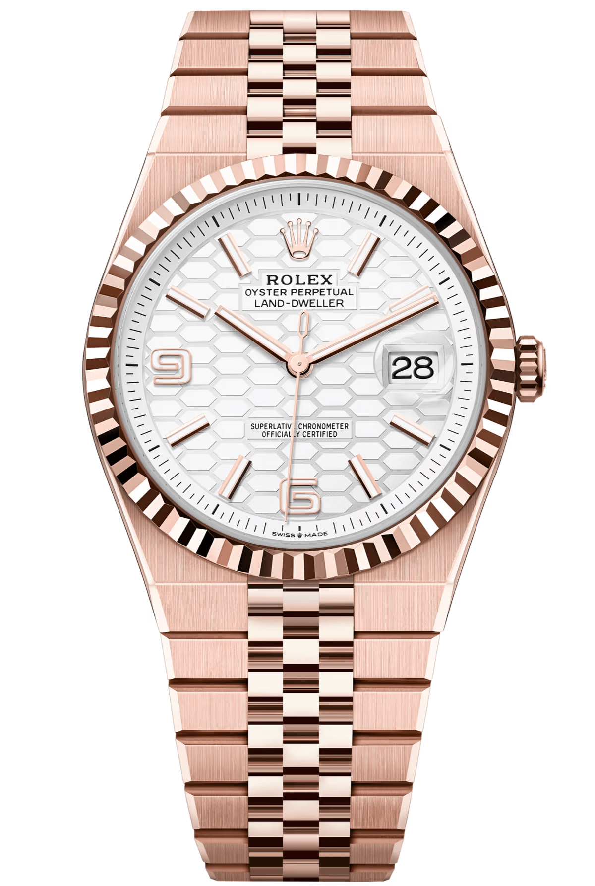 Rolex Land-Dweller 40 mm 127335 Everose Gold White Honeycomb Dial