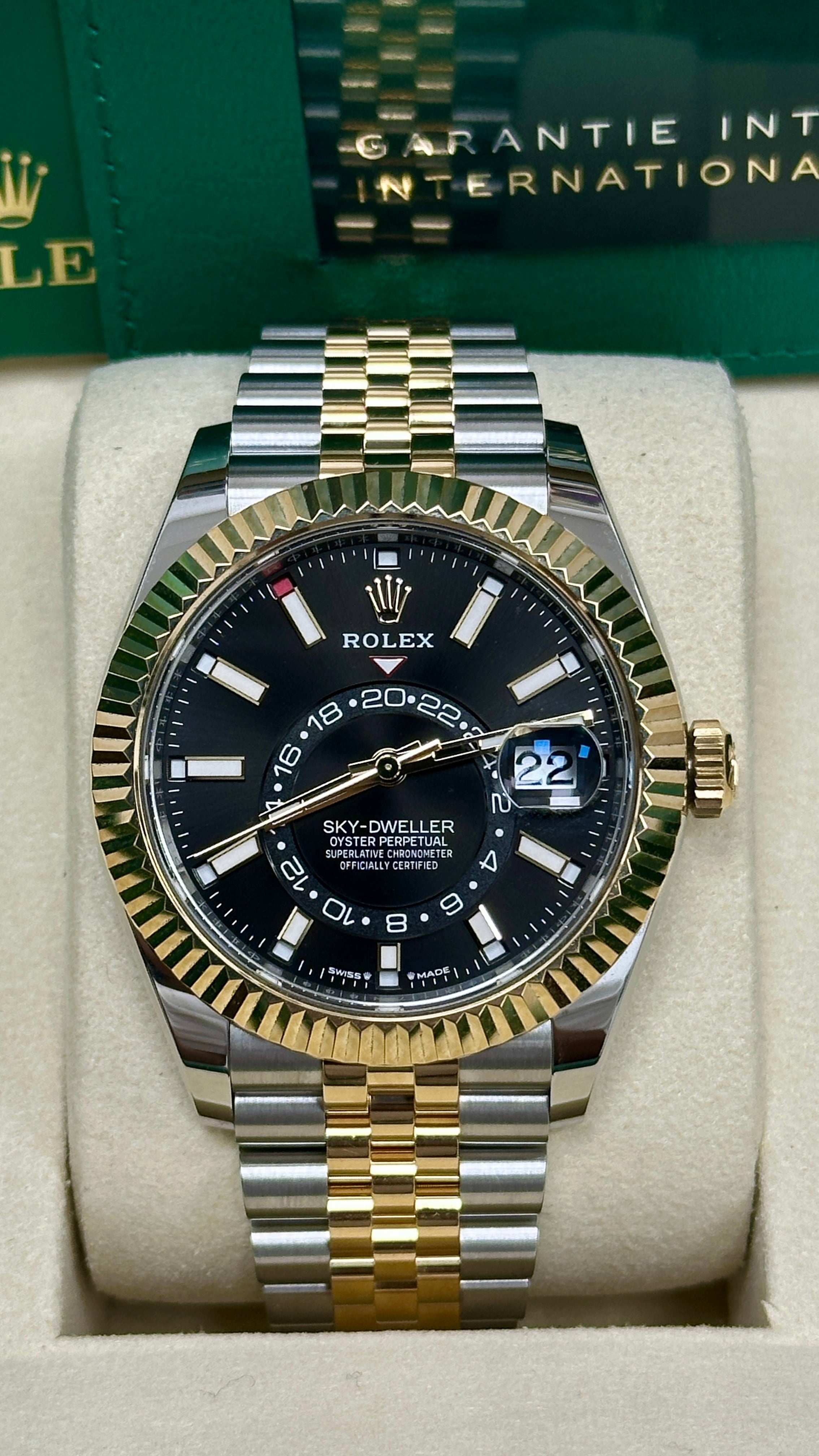 Rolex Sky-Dweller 42mm Two-Tone Yellow Gold Black Dial Jubilee Bracele