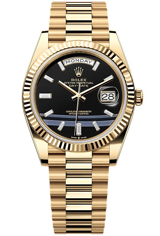 Rolex Yellow Gold President Day Date 40mm Onyx Diamond Dial - 228238 - New 2025