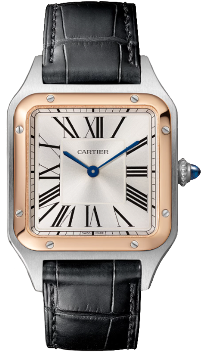 Cartier Santos-Dumont Large Steel and 18K Rose Gold Satin-Brushed Silver Dial Quartz W2SA0011