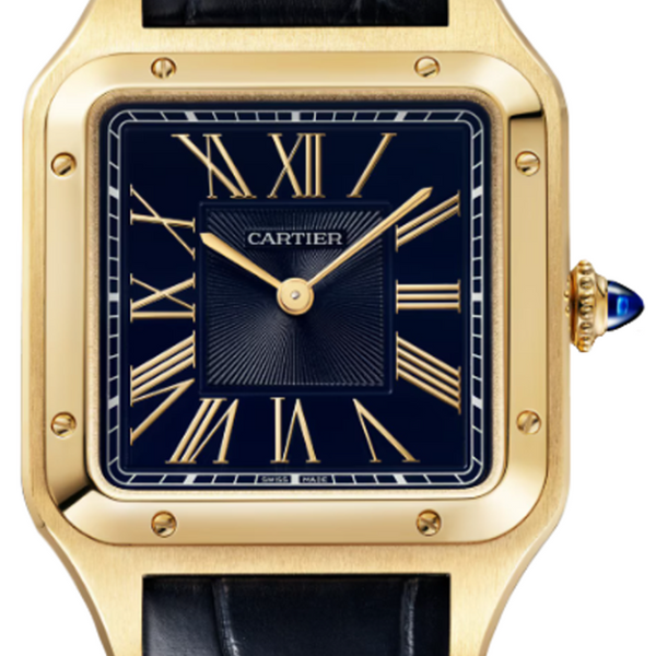 Cartier Santos-Dumont Large 18K Yellow Gold Blue Satin-Brushed