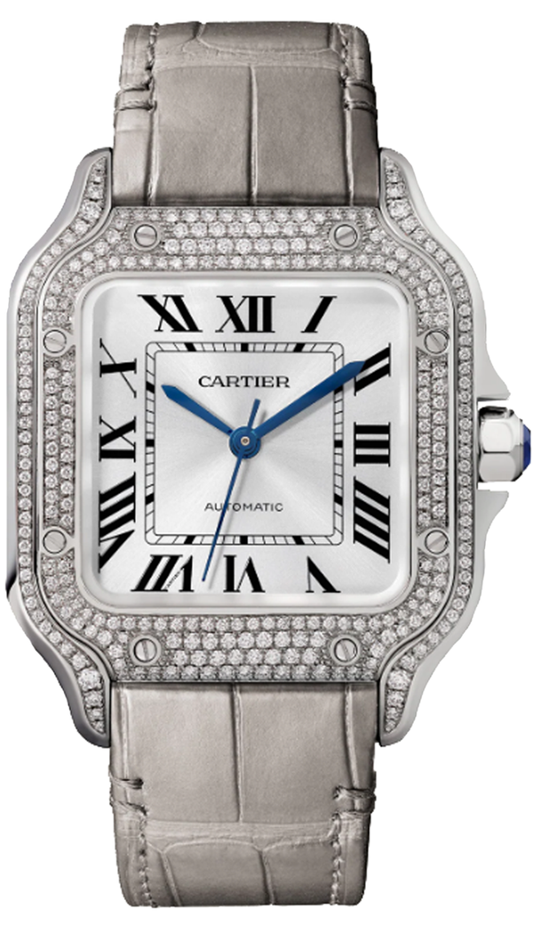 Cartier Santos Medium White Gold Diamond Bezel White Dial WJSA0014