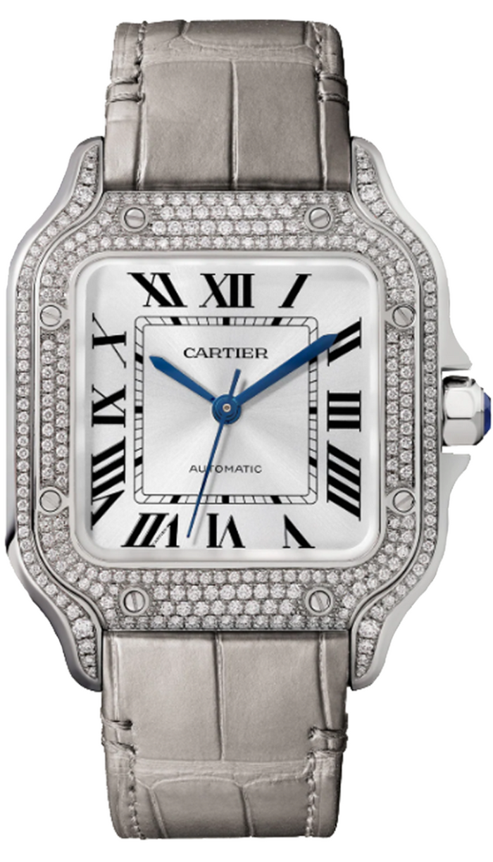 Cartier Santos Medium White Gold Diamond Bezel White Dial WJSA0014 Gamzo Co