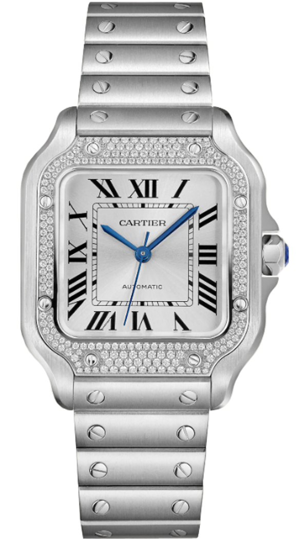 Cartier Santos Medium Diamond Bezel White Dial W4SA0005