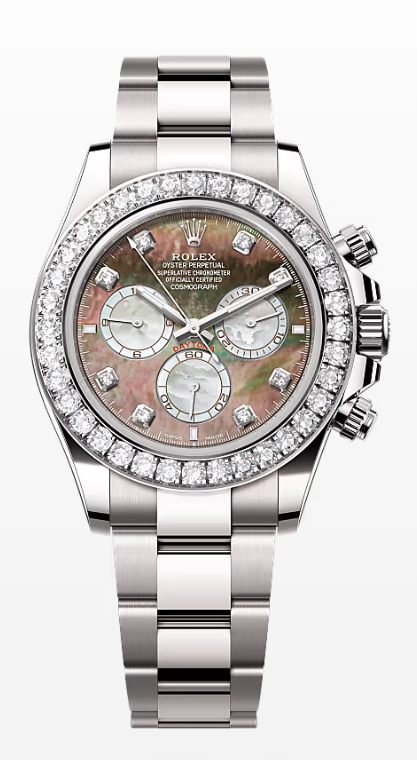 Rolex Cosmograph Daytona 40mm White Gold Mother of Pearl Dial Diamond Bezel - 126579RBR - New 2024