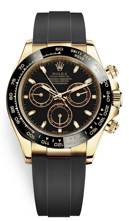 Rolex Daytona Yellow Gold 40mm Black Dial Oysterflex 116518