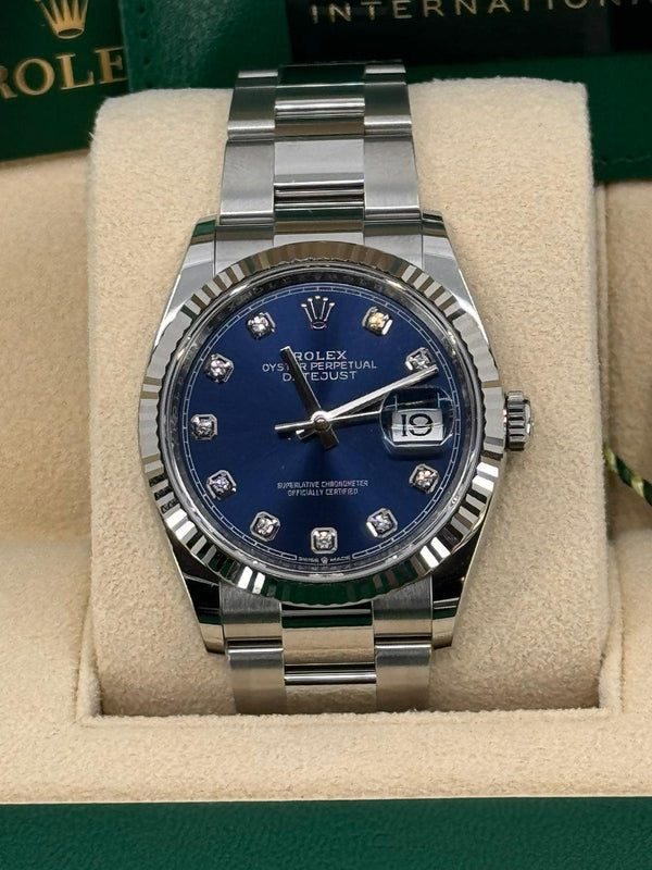 Rolex Datejust 41mm Fluted Bezel Blue Diamond Dial Oyster - 126334 - New 2024