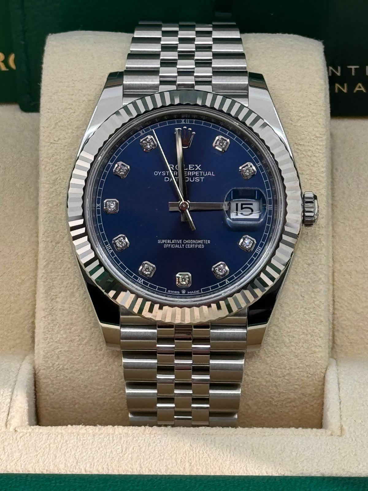 Rolex Datejust 41mm Fluted Bezel Blue Diamond Dial Jubilee 126334 Gamzo Co