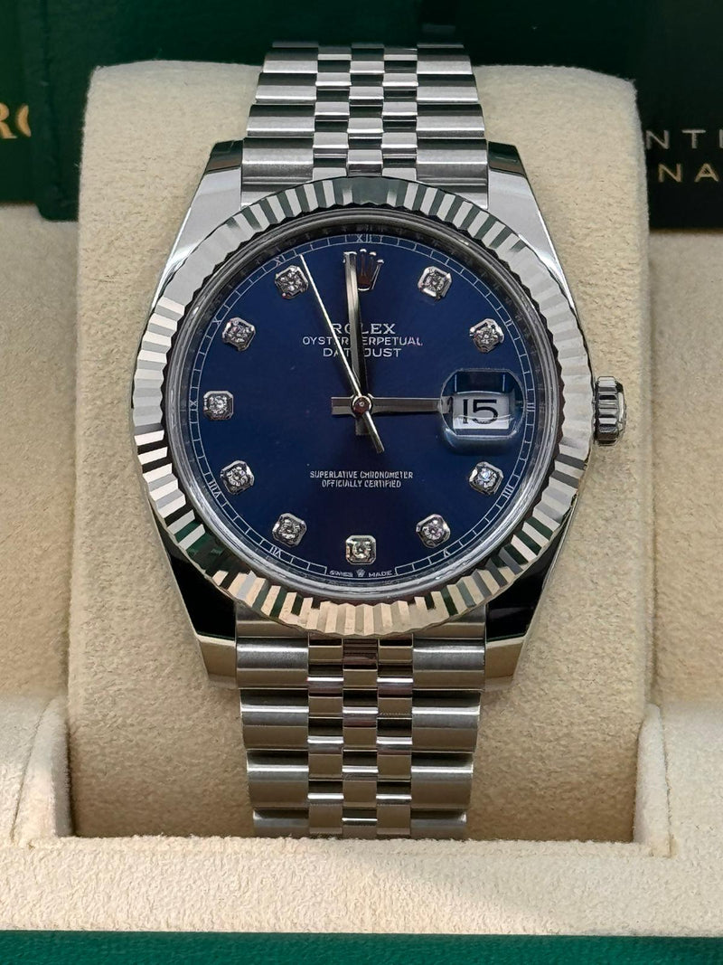 Rolex Datejust 41mm Fluted Bezel Blue Diamond Dial Jubilee - 126334 - Brand New 2024