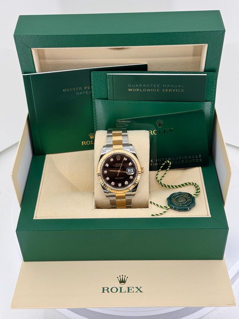 Rolex Datejust 41mm Two-Tone Yellow Gold Fluted Bezel Black Diamond Dial - 126333 - Brand New 2023