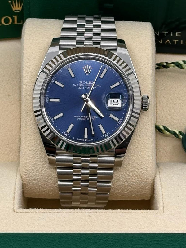 Rolex Datejust 41mm Fluted Bezel Blue Index Dial Jubilee - 126334 - New 2025