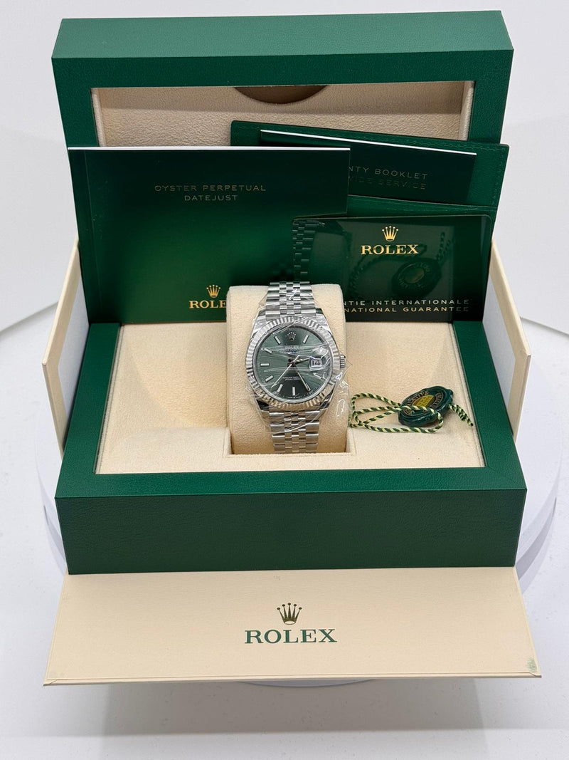 Rolex Datejust 41mm Fluted Bezel Green Index Dial Jubilee - 126334 - Brand New 2024