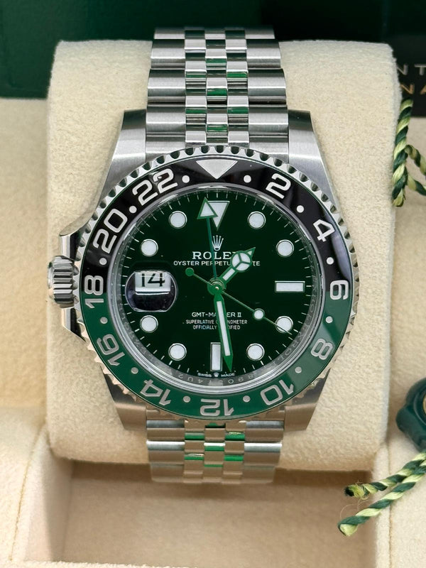 Rolex GMT-Master II 40mm Left-Handed Black Dial Green/Black Bezel Jubilee "Lefty Sprite" - 126720VTNR - New 2025