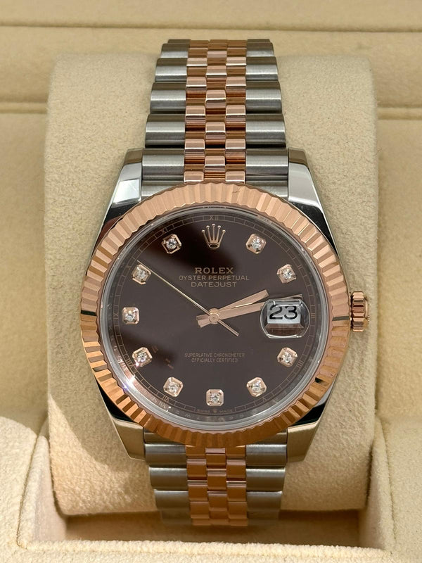 Rolex Datejust 41m Two-Tone Everose Gold Fluted Bezel Chocolate Diamond Dial Jubilee - 126331 - New 2025