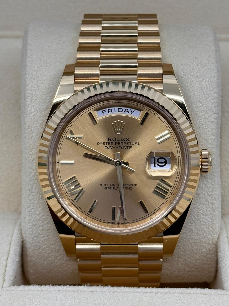 Rolex Day-Date "President" 40mm Yellow Gold Champagne Roman Numeral Dial - 228238 - Brand New 2023