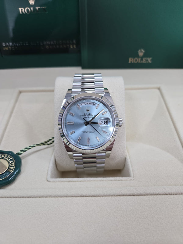 Rolex Day-Date "President" Platinum Ice Blue Baguette Dial - 228236 - New 2024