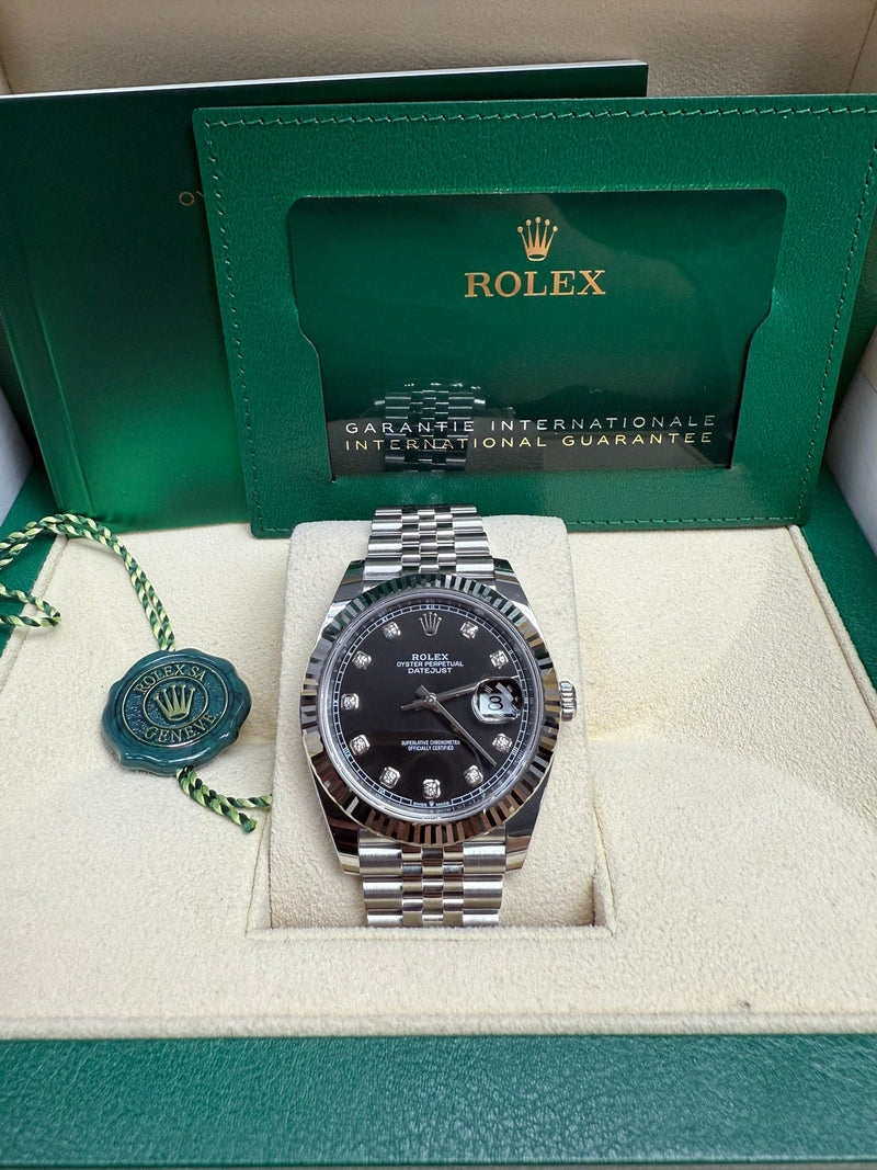 Rolex Datejust 41mm Fluted Bezel Black Diamond Dial Jubilee - 126334 - New 2025