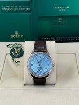 Rolex 1908 Platinum Ice Blue Dial Brown Alligator Strap - 52506 - New 2025