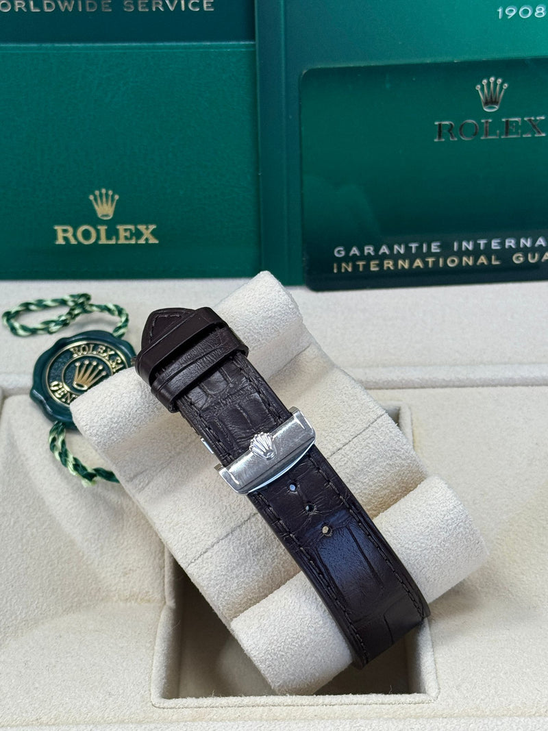 Rolex 1908 Platinum Ice Blue Dial Brown Alligator Strap - 52506 - New 2025