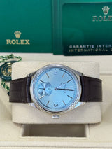 Rolex 1908 Platinum Ice Blue Dial Brown Alligator Strap - 52506 - New 2025