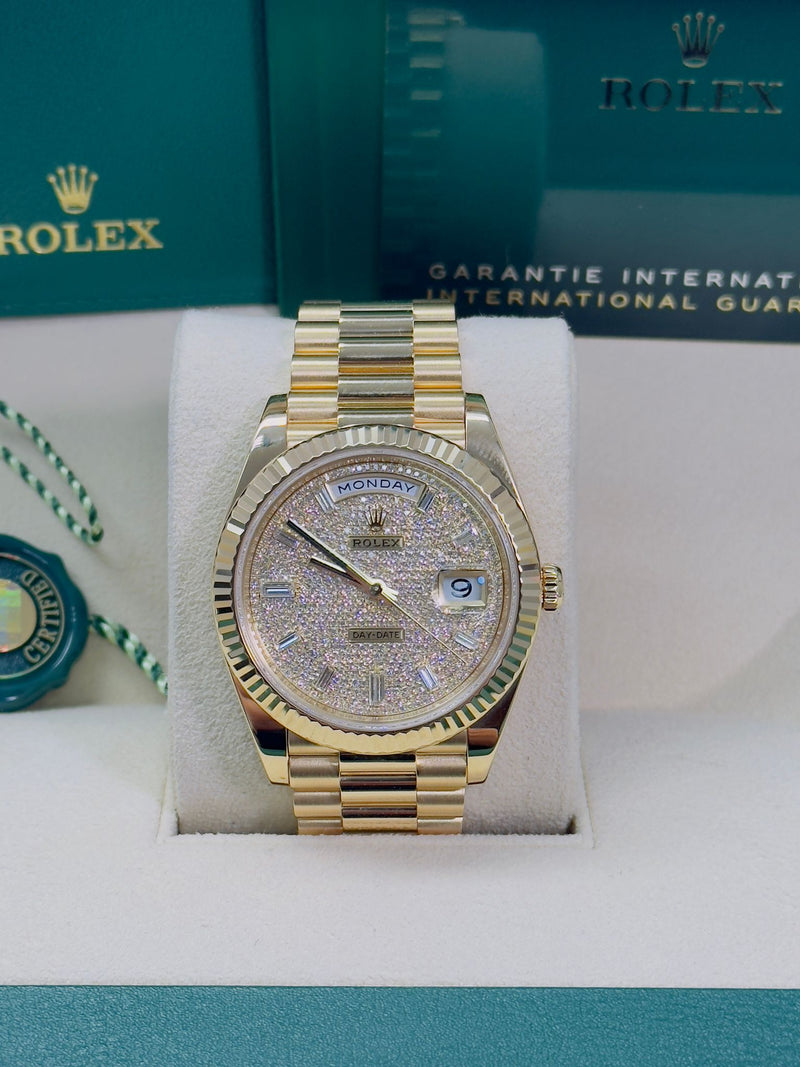 Rolex Yellow Gold President Day Date 40mm Diamond Pave Dial - 228238 - New 2024