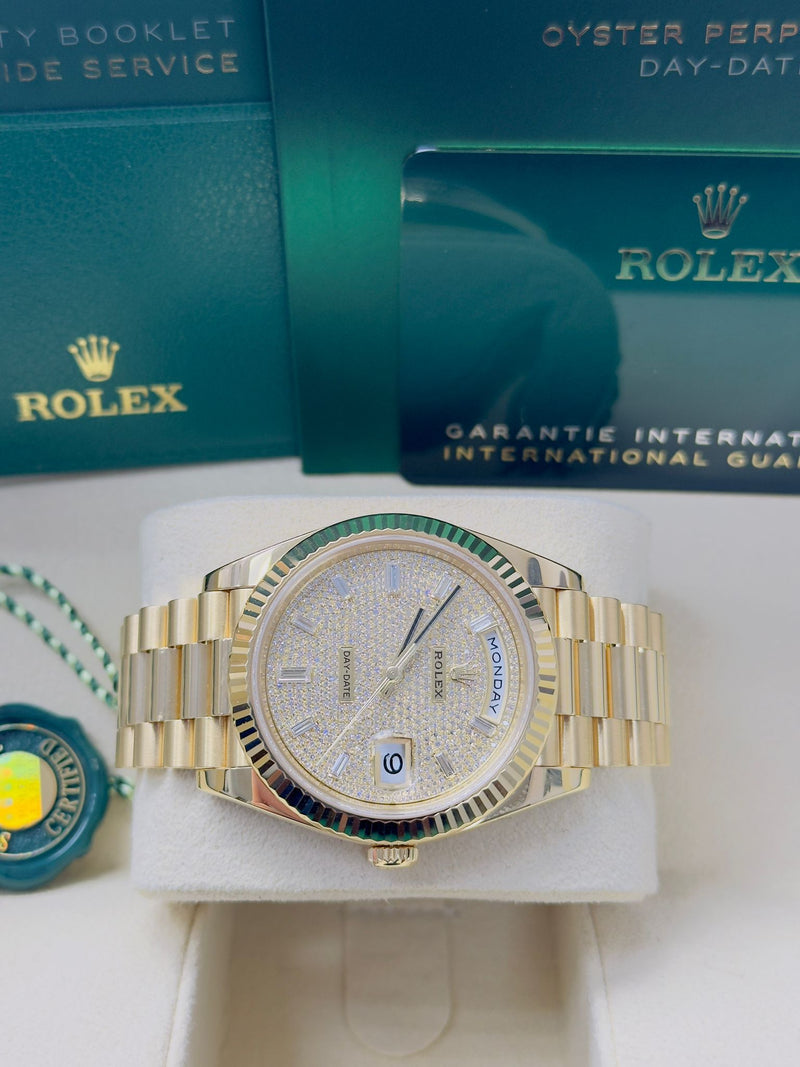 Rolex Yellow Gold President Day Date 40mm Diamond Pave Dial - 228238 - New 2024