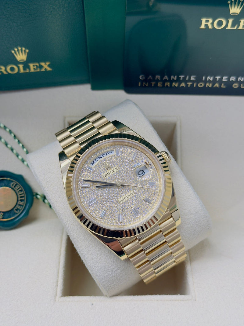 Rolex Yellow Gold President Day Date 40mm Diamond Pave Dial - 228238 - New 2024