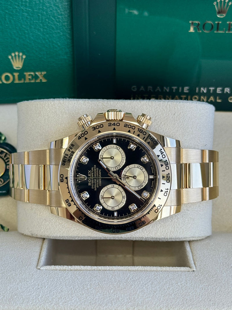 Rolex Cosmograph Daytona 40mm Yellow Gold Black Diamond Dial - 126508 - New 2024