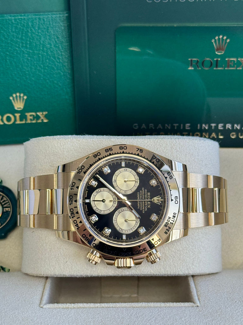 Rolex Cosmograph Daytona 40mm Yellow Gold Black Diamond Dial - 126508 - New 2024