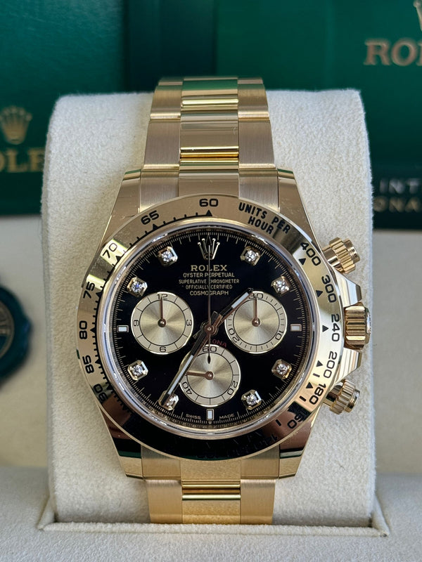 Rolex Cosmograph Daytona 40mm Yellow Gold Black Diamond Dial - 126508 - New 2024