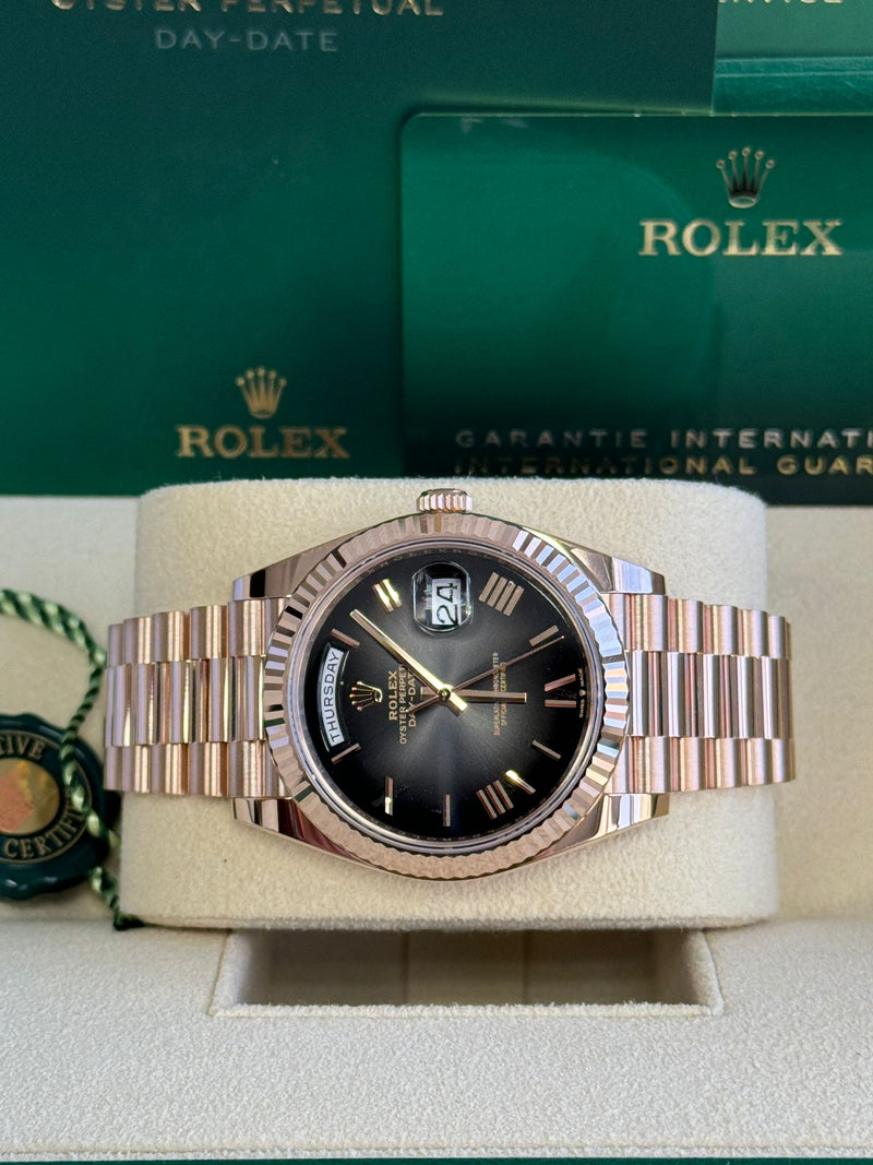 Rolex Day-Date "President" 40mm Everose Gold Slate Roman Ombre "Smoke" Dial - 228235 - New 2025