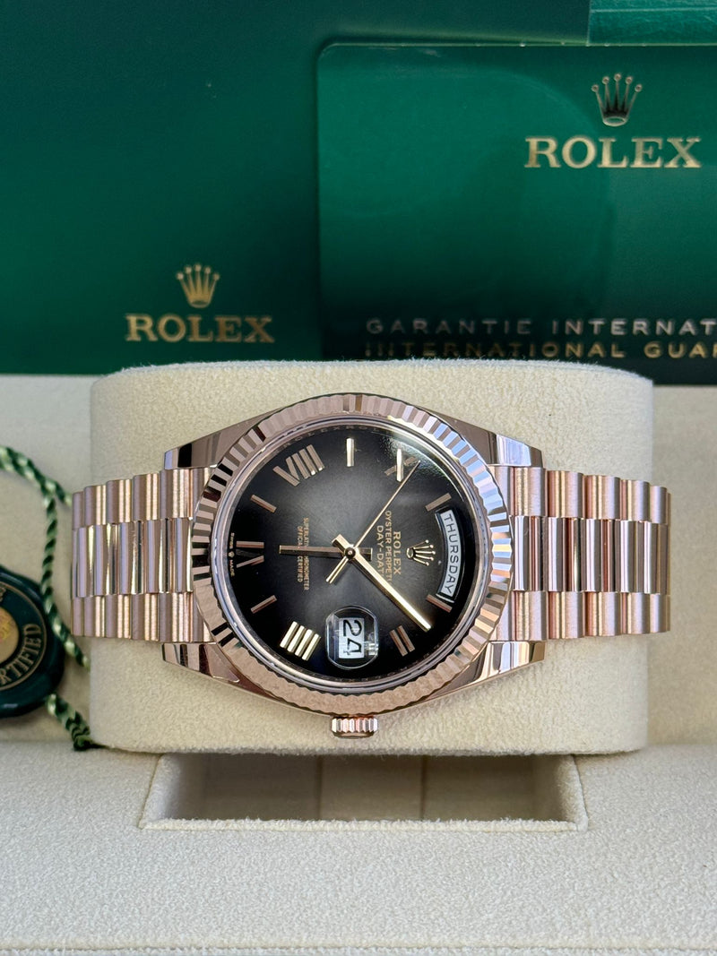 Rolex Day-Date "President" 40mm Everose Gold Slate Roman Ombre "Smoke" Dial - 228235 - New 2025