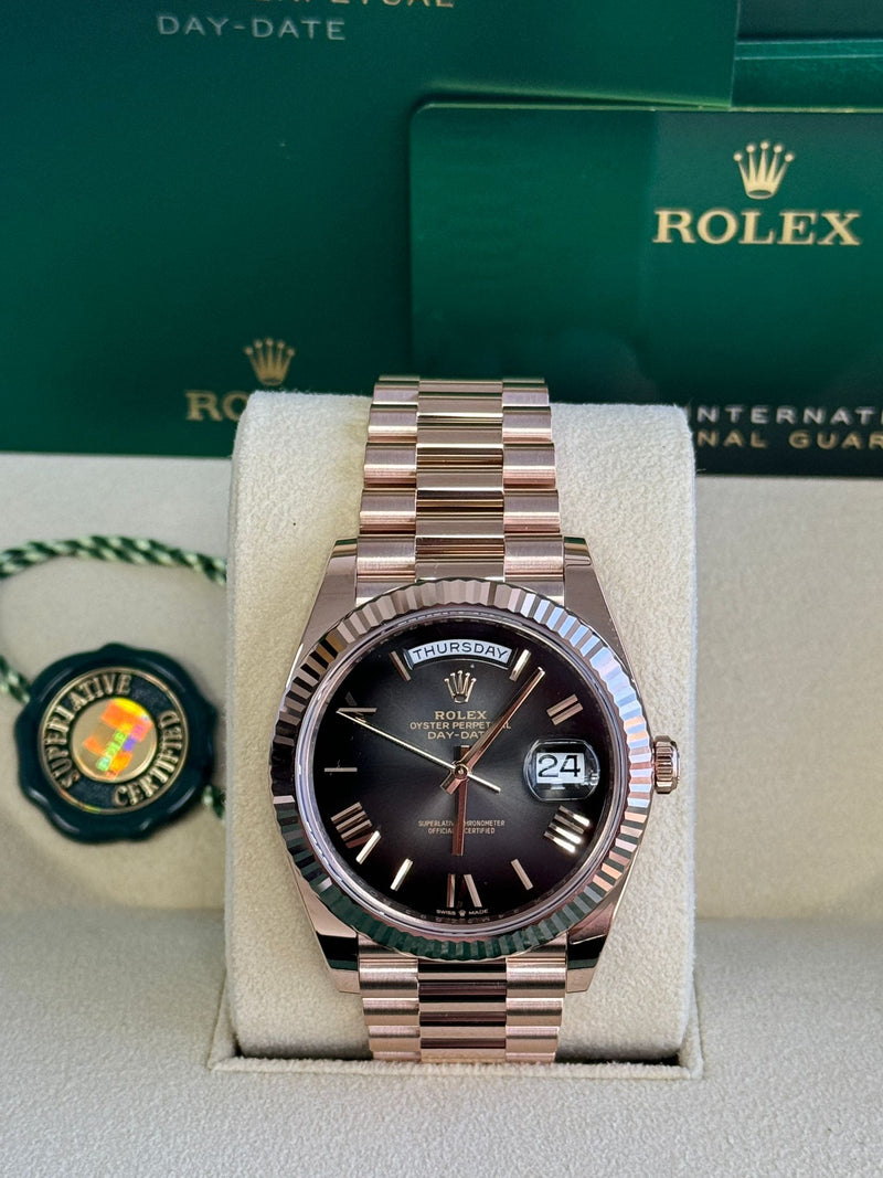 Rolex Day-Date "President" 40mm Everose Gold Slate Roman Ombre "Smoke" Dial - 228235 - New 2025