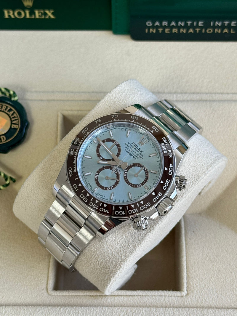 Rolex Cosmograph Daytona 40mm Platinum "Platona" Ceramic Brown Bezel Ice Blue Dial - 126506 - New 2024