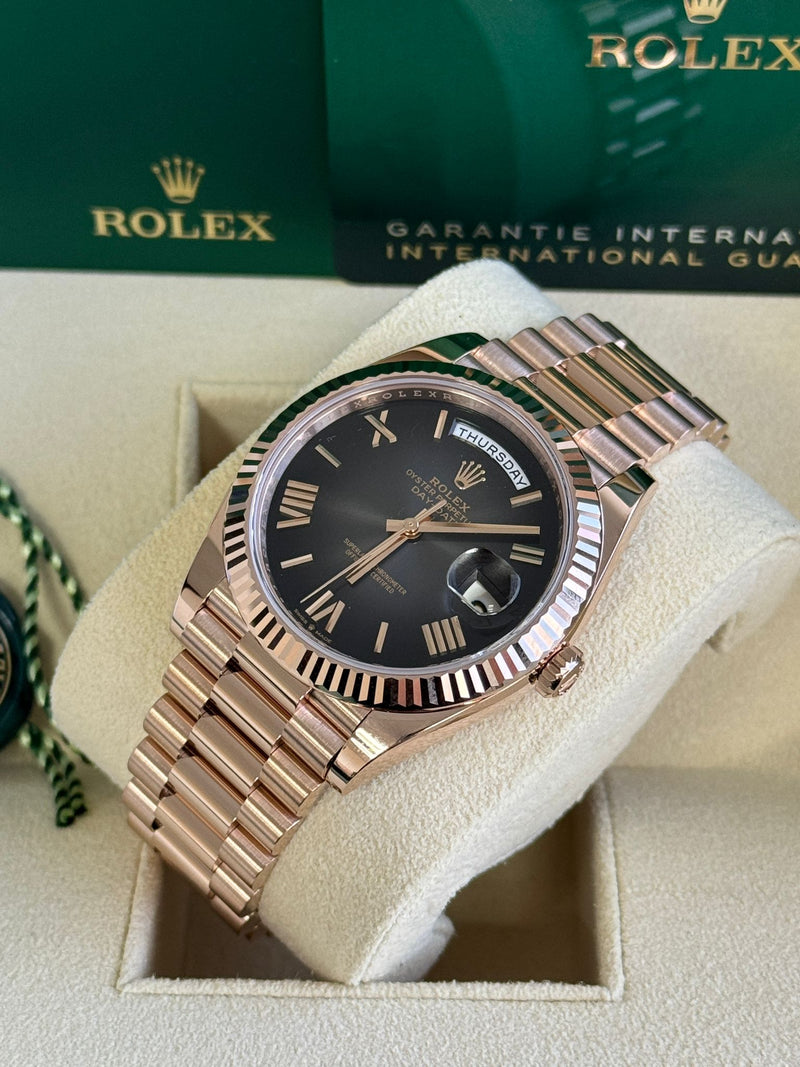 Rolex Day-Date "President" 40mm Everose Gold Slate Roman Ombre "Smoke" Dial - 228235 - New 2025