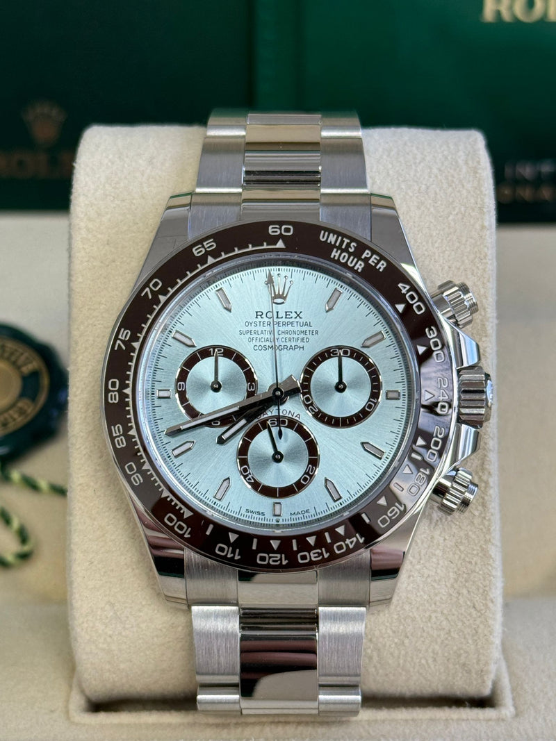 Rolex Cosmograph Daytona 40mm Platinum "Platona" Ceramic Brown Bezel Ice Blue Dial - 126506 - New 2024