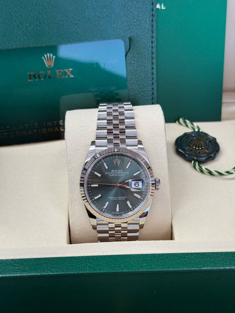 Rolex Datejust 36mm Fluted Bezel Green Index Dial Jubilee - 126234 - New 2024