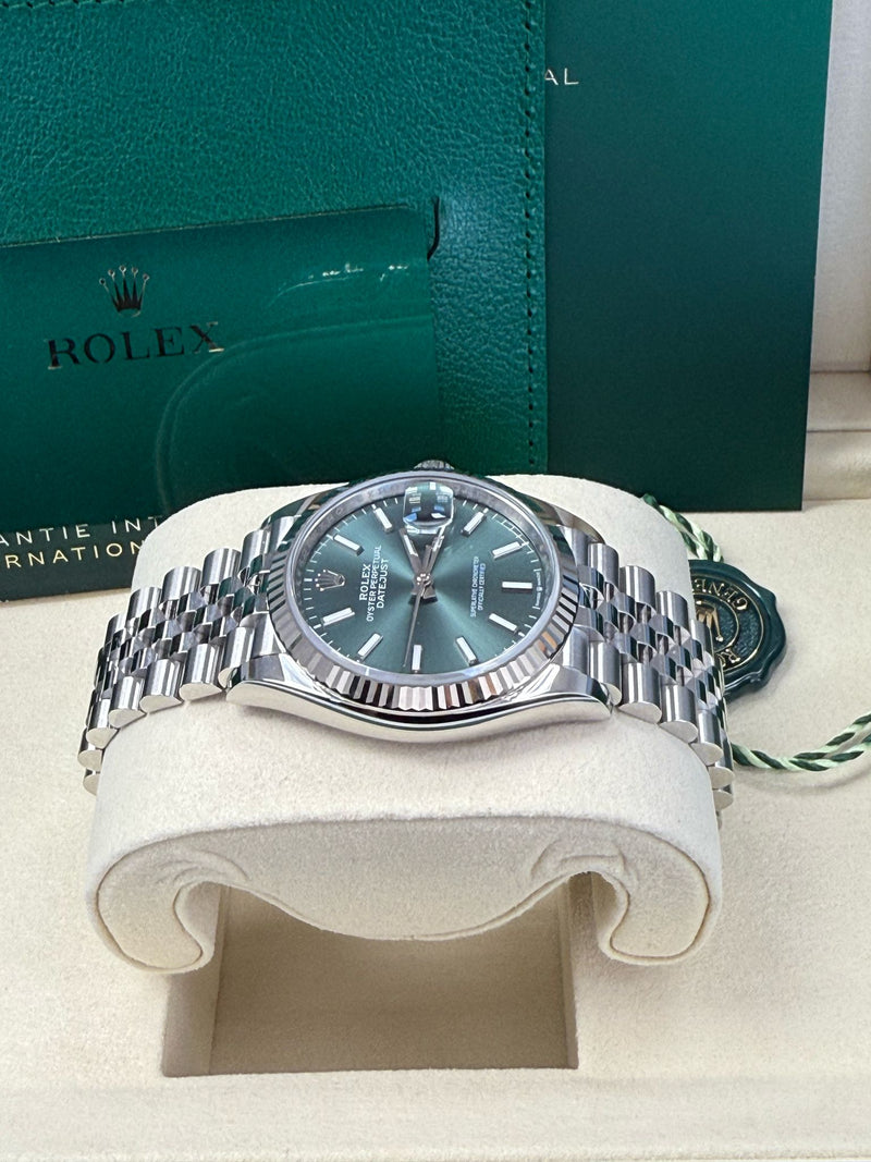 Rolex Datejust 36mm Fluted Bezel Green Index Dial Jubilee - 126234 - New 2024